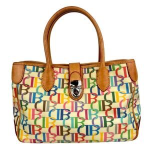 Vintage Dooney and Bourke Multi Color Logo Silver Hardware Handbag